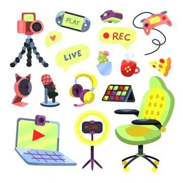Cartoon game streamer elements collection Stock Illustration