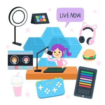 Cartoon game streamer elements collection Stock Illustration