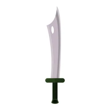 Cartoon Game Sword Weapon isolated on white background. Green Handle. Vector. Stock Illustration