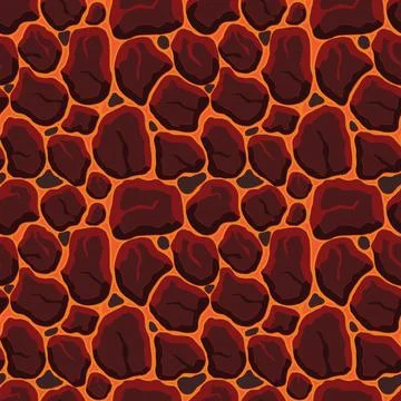 Cartoon game texture, lava surface seamless pattern. Game asset walls and e.. Stock Illustration