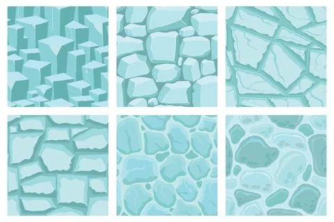 Cartoon game textures, ice surface seamless patterns. Game assets walls and.. 스톡 일러스트