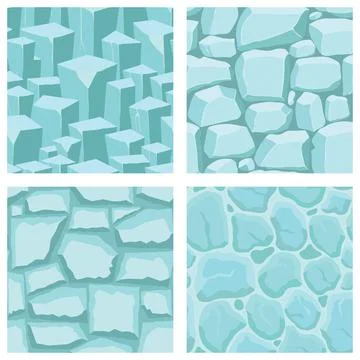 Cartoon game textures, ice surface seamless patterns. Game assets walls and.. イラスト素材