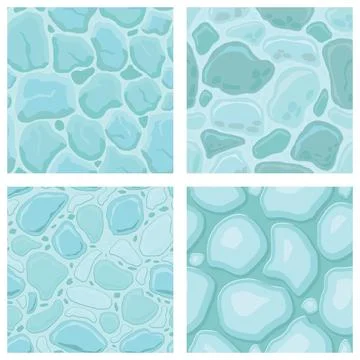 Cartoon game textures, ice surface seamless patterns. Game assets walls and.. Stock Illustration