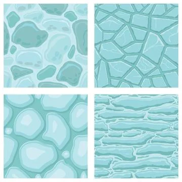 Cartoon game textures, ice surface seamless patterns. Game assets walls and.. イラスト素材