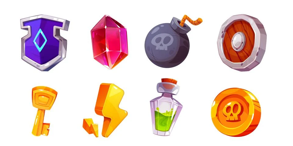 Cartoon game ui interface element icon vector set Ilustração Stock