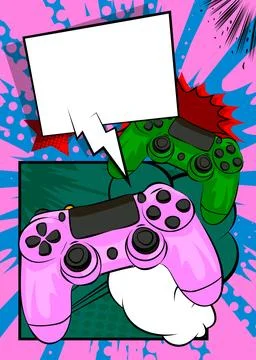 Cartoon Gaming controller with blank speech bubble, comic book Joystick bac.. Stock Illustration