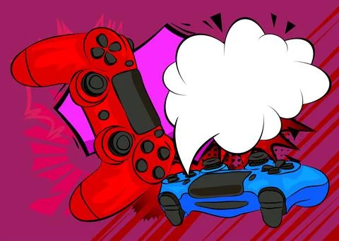 Cartoon Gaming controller with blank speech bubble, comic book Joystick bac.. Stock Illustration