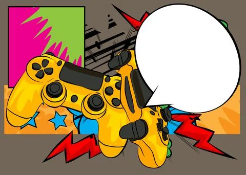 Cartoon Gaming controller with blank speech bubble, comic book Joystick bac.. Illustrazione stock