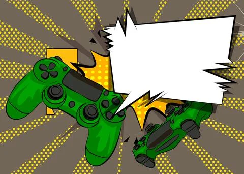 Cartoon Gaming controller with blank speech bubble, comic book Joystick bac.. Stockillustratie