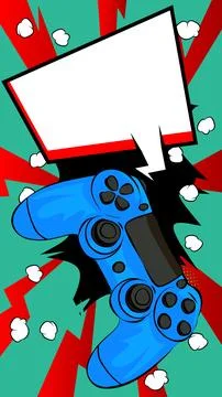 Cartoon Gaming controller with blank speech bubble, comic book Joystick bac.. Stock Illustration