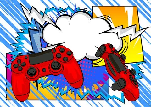 Cartoon Gaming controller with blank speech bubble, comic book Joystick bac.. Stock Illustration