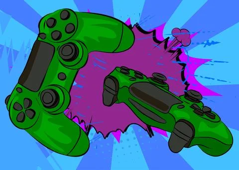 Cartoon Gaming controller, comic book Joystick. Retro vector comics pop art.. Illustrazione stock