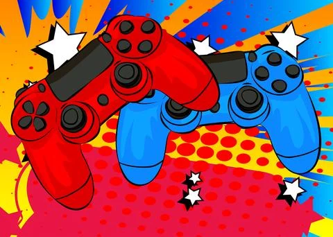 Cartoon Gaming controller, comic book Joystick. Retro vector comics pop art.. Stock Illustration