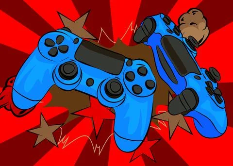 Cartoon Gaming controller, comic book Joystick. Retro vector comics pop art.. Stock Illustration