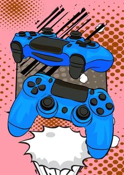 Cartoon Gaming controller, comic book Joystick. Retro vector comics pop art.. Stock Illustration