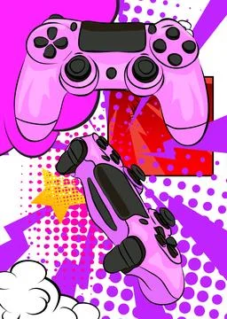 Cartoon Gaming controller, comic book Joystick. Retro vector comics pop art.. イラスト素材