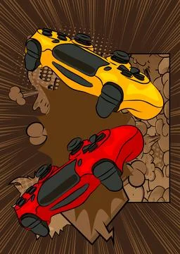 Cartoon Gaming controller, comic book Joystick. Retro vector comics pop art.. Stock Illustration