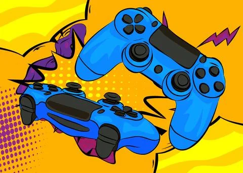 Cartoon Gaming controller, comic book Joystick. Retro vector comics pop art.. Stock Illustration