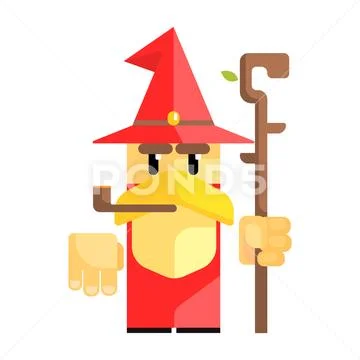 Cartoon garden gnome with smoking pipe. Fairy tale, fantastic, magical colorful Stock Illustration