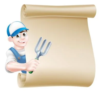 Cartoon Gardener Scroll Stock Illustration