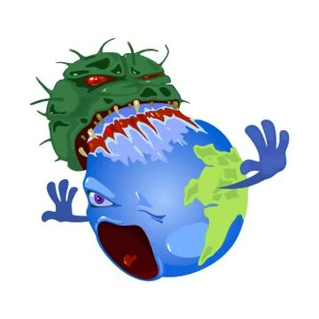 Cartoon germ bite planet Stock Illustration
