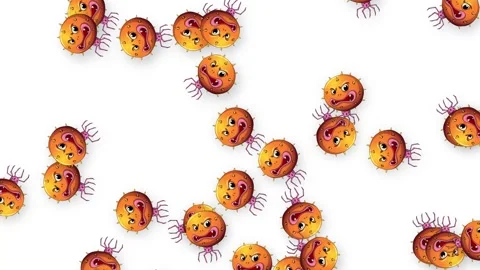 Cartoon Germs and Bacteria Falling Against a White Background Stock Footage 340194509