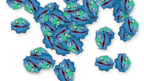 Cartoon Germs and Bacteria Falling Against a White Background Stock Footage 340195054