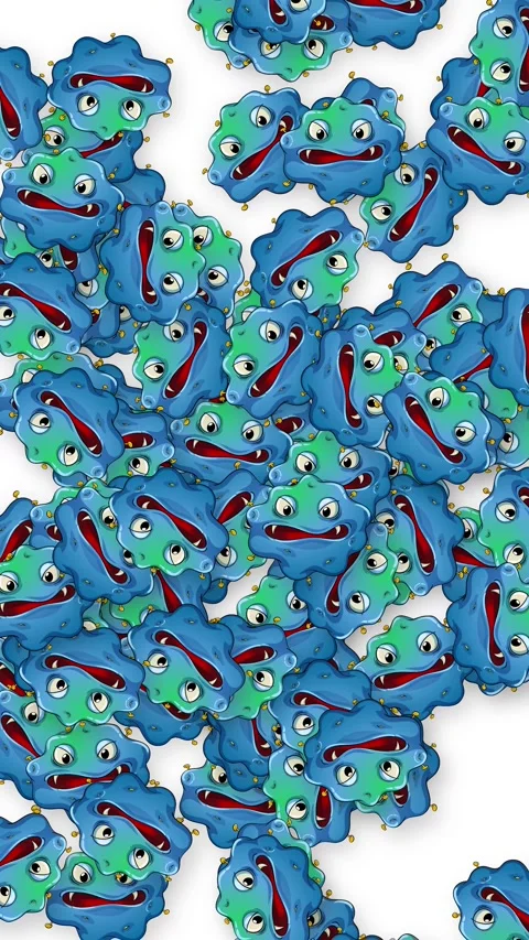 Cartoon Germs and Bacteria Falling on White Background Vertical Animation Stock Footage 340968757