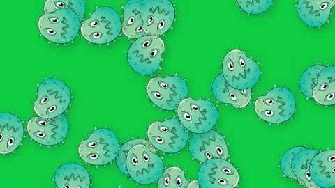 Cartoon Germs and Bacteria Falling on a Solid Green Background Stock Footage 340968789