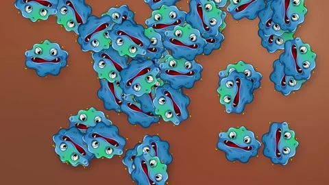 Cartoon Germs and Bacteria Falling Over a Brown Mesh Background Stock Footage 341066572
