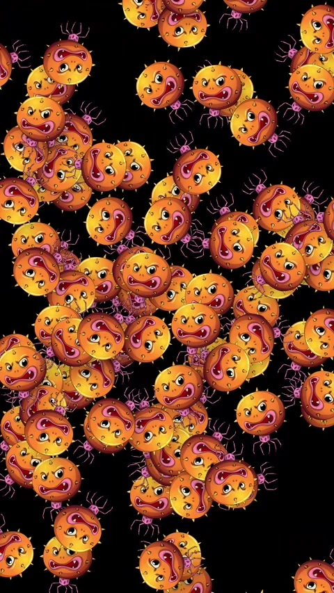 Cartoon Germs and Bacteria Falling on Black Background Vertical Animation Stock Footage 341541319