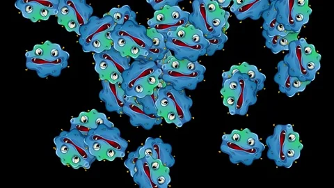Cartoon Germs and Bacteria Falling Against a Solid Black Background Stock Footage 341559028