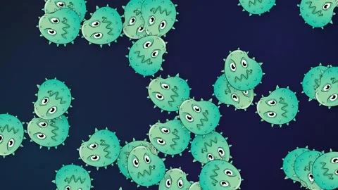 Cartoon Germs and Bacteria Falling Downward on Dark Background Stock Footage 341906939
