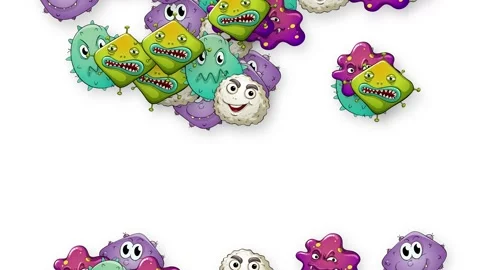 Cartoon Germs and Bacteria Falling Against a White Background Stock Footage 342315558