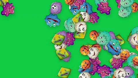 Cartoon Germs and Bacteria Floating on Green Background Stock Footage 341067060