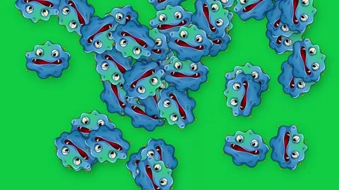Cartoon Germs Falling Against a Green Screen Background Stock Footage 341538878