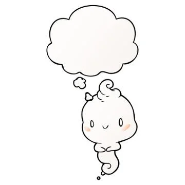 Cartoon ghost and thought bubble in smooth gradient style Ilustração Stock