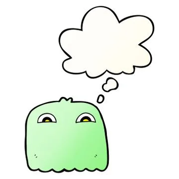 Cartoon ghost and thought bubble in smooth gradient style Ilustração Stock