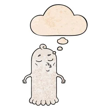 Cartoon ghost and thought bubble in grunge texture pattern style Stock Illustration