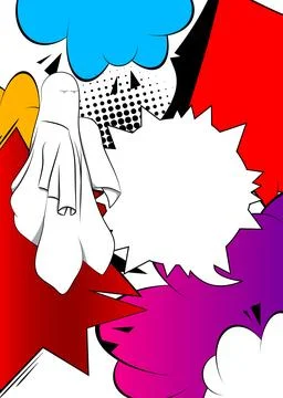Cartoon Ghost with blank speech bubble, comic book Halloween background. Re.. Stock Illustration