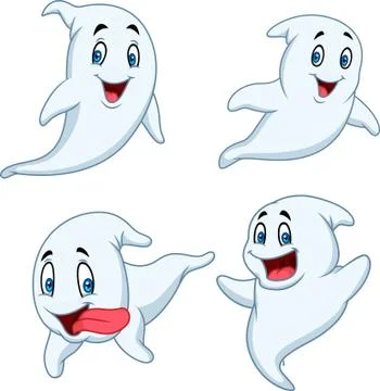 Cartoon ghost collection set isolated on white background Stock Illustration