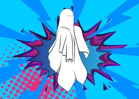 Cartoon Ghost, comic book Paranormal Entity. Retro vector comics pop art de.. Stock Illustration