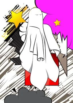 Cartoon Ghost, comic book Paranormal Entity. Retro vector comics pop art de.. Stock-Illustration
