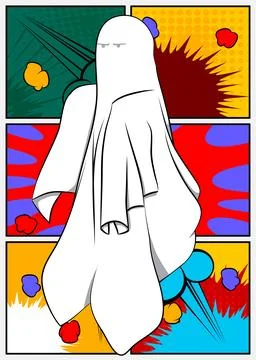 Cartoon Ghost, comic book Paranormal Entity. Retro vector comics pop art de.. Stock-Illustration