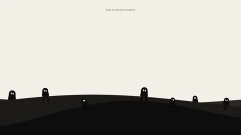 Cartoon Ghost Figures Walking Along Dark Curved Path Together Stock Footage 341845999