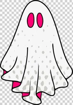 Cartoon ghost floating on transparent background, wearing spotted white sheet Stock Illustration