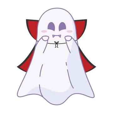 Cartoon ghost vampire character with fangs and cape, Vector Stock Illustration