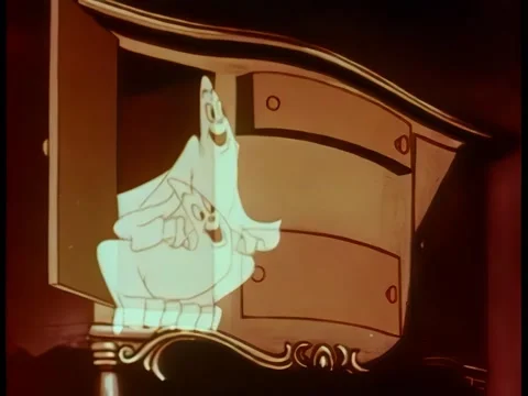 Cartoon of ghosts appearing out of drawer Stock Footage 260247876