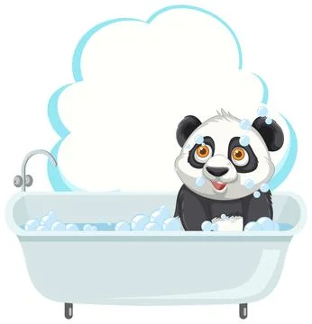 Cartoon Giant Panda Taking a Bubble Bath in a White Tub Stock Illustration