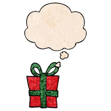 Cartoon gift and thought bubble in grunge texture pattern style 스톡 일러스트